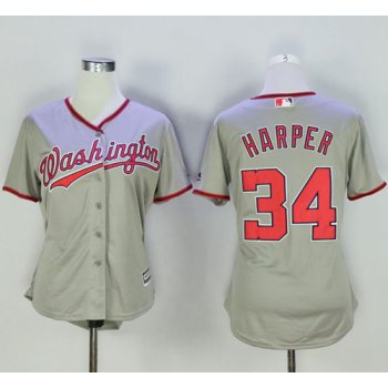 Nationals #34 Bryce Harper Grey Women's Road Stitched Baseball Jersey