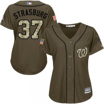 Nationals #37 Stephen Strasburg Green Salute to Service Women's Stitched Baseball Jersey