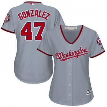 Nationals #47 Gio Gonzalez Grey Road Women's Stitched Baseball Jersey