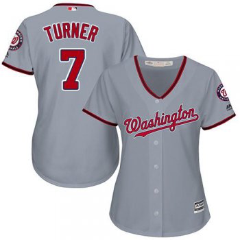 Nationals #7 Trea Turner Grey Road Women's Stitched Baseball Jersey