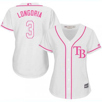 Rays #3 Evan Longoria White Pink Fashion Women's Stitched Baseball Jersey