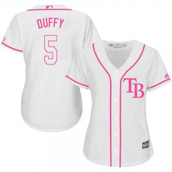 Rays #5 Matt Duffy White Pink Fashion Women's Stitched Baseball Jersey