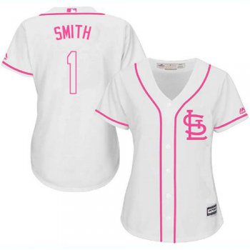 Cardinals #1 Ozzie Smith White Pink Fashion Women's Stitched Baseball Jersey
