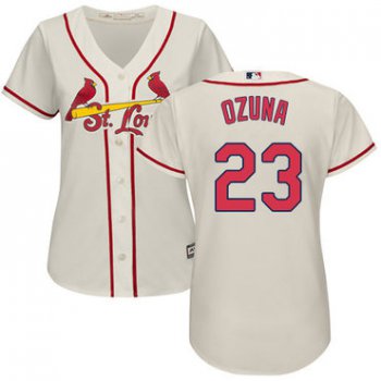 Cardinals #23 Marcell Ozuna Cream Alternate Women's Stitched Baseball Jersey