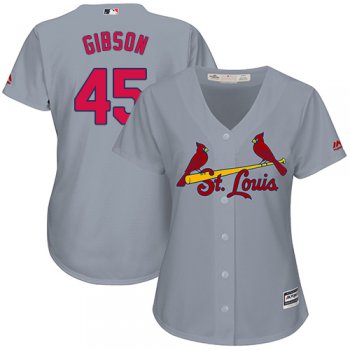 Cardinals #45 Bob Gibson Grey Road Women's Stitched Baseball Jersey
