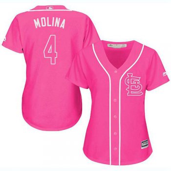 Cardinals #4 Yadier Molina Pink Fashion Women's Stitched Baseball Jersey