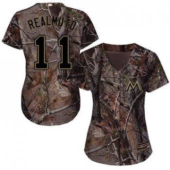 Marlins #11 JT Realmuto Camo Realtree Collection Cool Base Women's Stitched Baseball Jersey