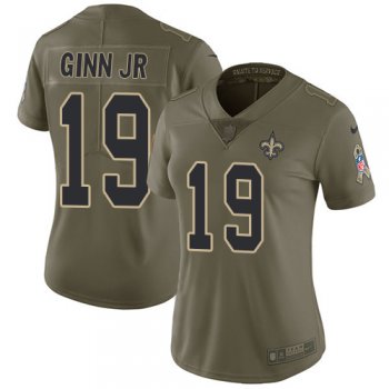 Women's Nike New Orleans Saints #19 Ted Ginn Jr Olive Stitched NFL Limited 2017 Salute to Service Jersey