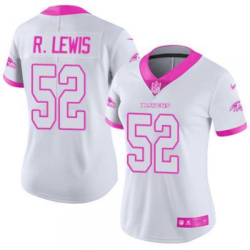 Nike Ravens #52 Ray Lewis White Pink Women's Stitched NFL Limited Rush Fashion Jersey
