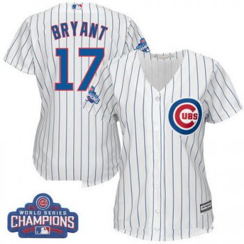 Women's Chicago Cubs #17 Kris Bryant Majestic Home White 2016 World Series Champions Team Logo Patch Player Jersey