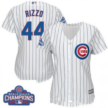 Women's Chicago Cubs #44 Anthony Rizzo Majestic Home White 2016 World Series Champions Team Logo Patch Player Jersey