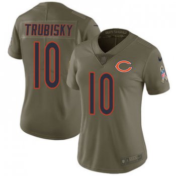 Women's Nike Chicago Bears #10 Mitchell Trubisky Olive Stitched NFL Limited 2017 Salute to Service Jersey
