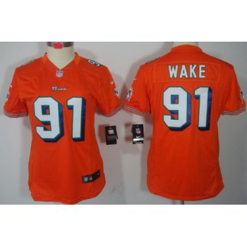 Nike Miami Dolphins #91 Cameron Wake Orange Limited Womens Jersey