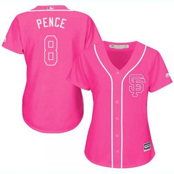 Giants #8 Hunter Pence Pink Fashion Women's Stitched Baseball Jersey