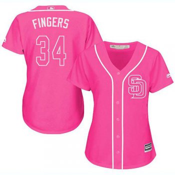 Padres #34 Rollie Fingers Pink Fashion Women's Stitched Baseball Jersey