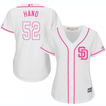 Padres #52 Brad Hand White Pink Fashion Women's Stitched Baseball Jersey