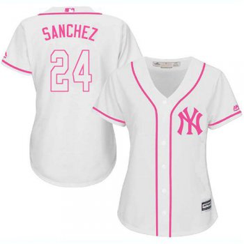 Yankees #24 Gary Sanchez White Pink Fashion Women's Stitched Baseball Jersey