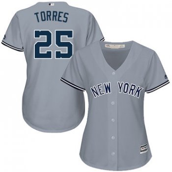 Yankees #25 Gleyber Torres Grey Road Women's Stitched Baseball Jersey
