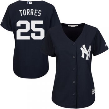 Yankees #25 Gleyber Torres Navy Blue Alternate Women's Stitched Baseball Jersey