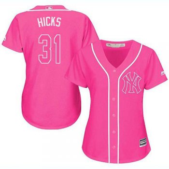 Yankees #31 Aaron Hicks Pink Fashion Women's Stitched Baseball Jersey