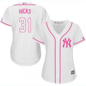 Yankees #31 Aaron Hicks White Pink Fashion Women's Stitched Baseball Jersey