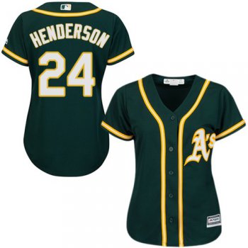 Athletics #24 Rickey Henderson Green Alternate Women's Stitched Baseball Jersey