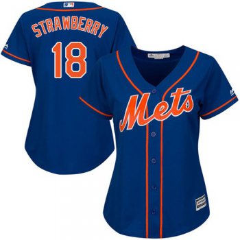 Mets #18 Darryl Strawberry Blue Alternate Women's Stitched Baseball Jersey