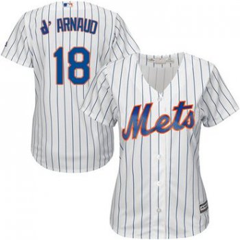 Mets #18 Travis d'Arnaud White(Blue Strip) Home Women's Stitched Baseball Jersey