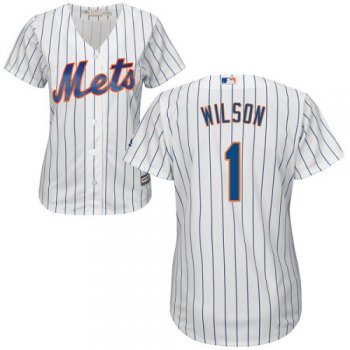 Mets #1 Mookie Wilson White(Blue Strip) Home Women's Stitched Baseball Jersey