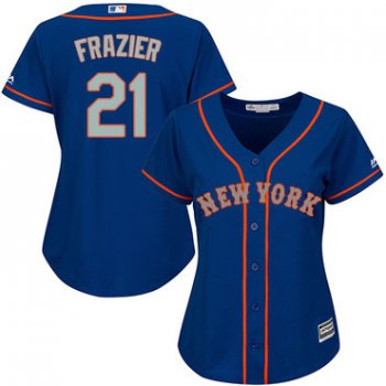 Mets #21 Todd Frazier Blue(Grey NO.) Alternate Women's Stitched Baseball Jersey