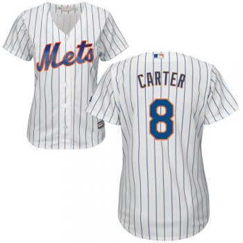 Mets #8 Gary Carter White(Blue Strip) Home Women's Stitched Baseball Jersey