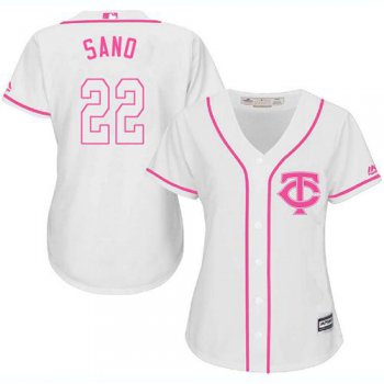 Twins #22 Miguel Sano White Pink Fashion Women's Stitched Baseball Jersey