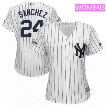 Women's New York Yankees #24 Gary Sanchez Majestic White 2017 Postseason Cool Base Player Jersey