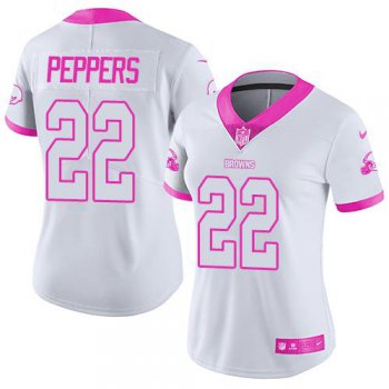 Women's Nike Browns #22 Jabrill Peppers White Pink Stitched NFL Limited Rush Fashion Jersey