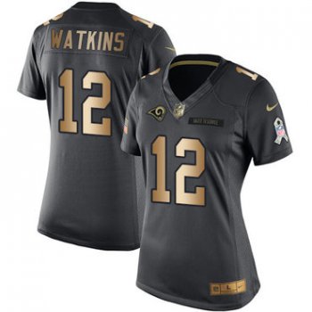 Women's Nike Rams #12 Sammy Watkins Black Stitched NFL Limited Gold Salute to Service Jersey