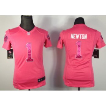 Nike Carolina Panthers #1 Cam Newton Pink Sweetheart Diamond Womens Jersey