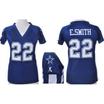 Nike Dallas Cowboys #22 Emmitt Smith 2012 Blue Womens Draft Him II Top Jersey