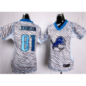 Nike Detroit Lions #81 Calvin Johnson 2012 Womens Zebra Fashion Jersey