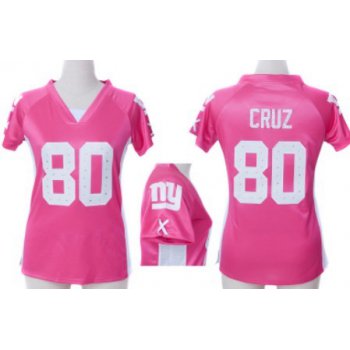 Nike New York Giants #80 Victor Cruz 2012 Pink Womens Draft Him II Top Jersey