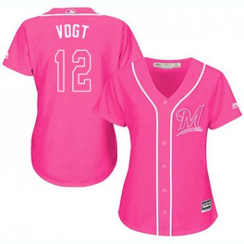 Brewers #12 Stephen Vogt Pink Fashion Women's Stitched Baseball Jersey