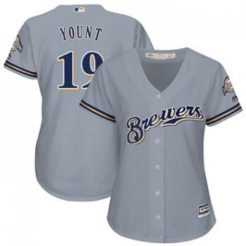 Brewers #19 Robin Yount Grey Road Women's Stitched Baseball Jersey