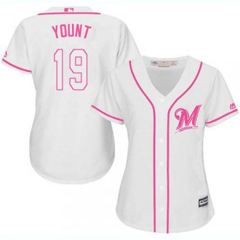 Brewers #19 Robin Yount White Pink Fashion Women's Stitched Baseball Jersey