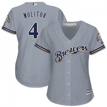 Brewers #4 Paul Molitor Grey Road Women's Stitched Baseball Jersey