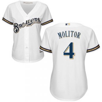 Brewers #4 Paul Molitor White Home Women's Stitched Baseball Jersey