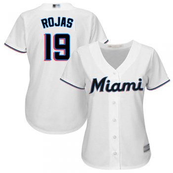 Marlins #19 Miguel Rojas White Home Women's Stitched Baseball Jersey