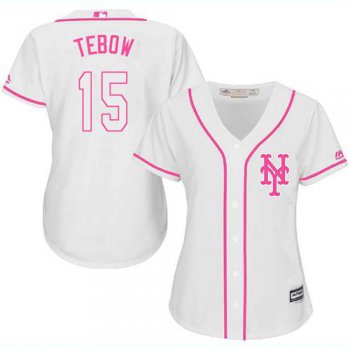Mets #15 Tim Tebow White Pink Fashion Women's Stitched Baseball Jersey