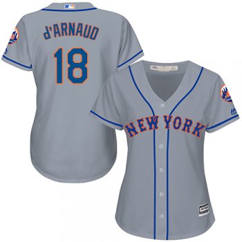 Mets #18 Travis d'Arnaud Grey Road Women's Stitched Baseball Jersey