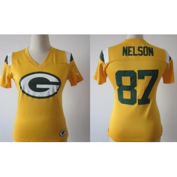 Nike Green Bay Packers #87 Jordy Nelson 2012 Yellow Womens Field Flirt Fashion Jersey