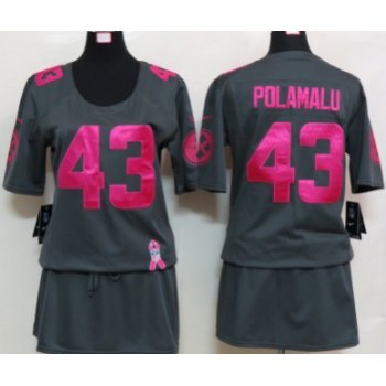 Nike Pittsburgh Steelers #43 Troy Polamalu Breast Cancer Awareness Gray Womens Jersey