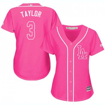 Dodgers #3 Chris Taylor Pink Fashion Women's Stitched Baseball Jersey